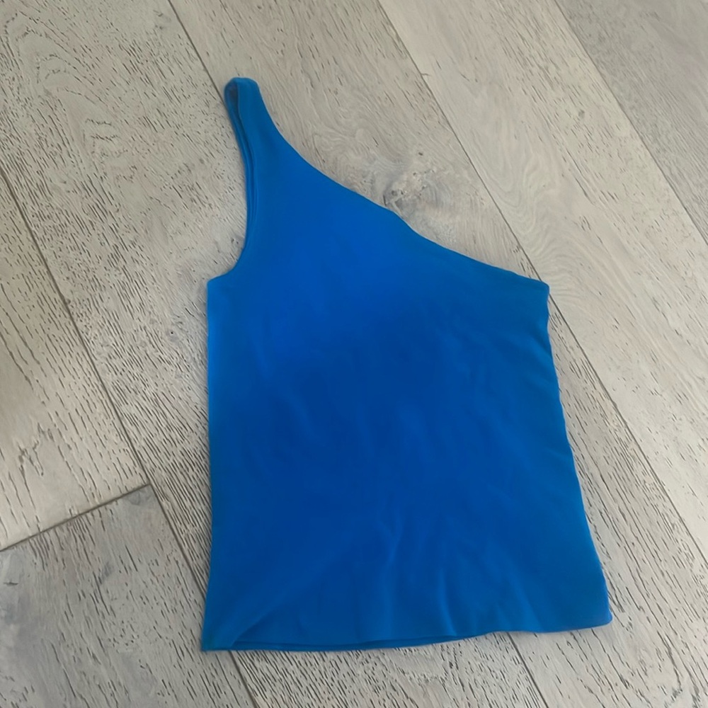 Theory Blue Off the Shoulder Fitted Top